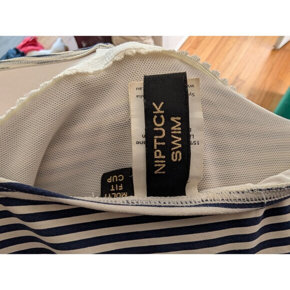 Niptuck Swim Blue White Striped Ruched One-Piece Swimsuit Adjustable Size 12 - Picture 3 of 5